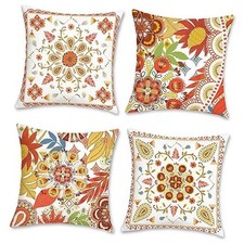 Summer Boho Pillow Covers 18 x 18 18" x 18" Pack of 4 Orange Green