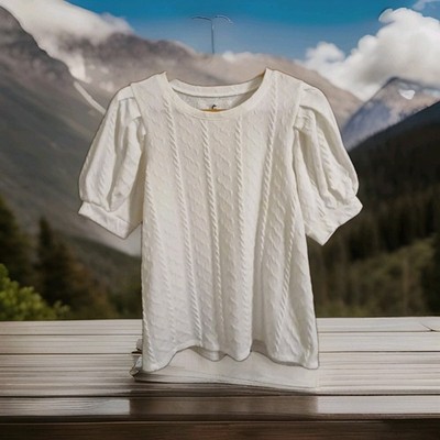 New Large Cupio White Puffed Short Sleeve womens Lightweight sweater
