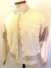 VINTAGE ST JOHN CARDIGAN, 1970-1980, LONG SLV, FRONT BUTTON, TAN  IVORY, SZ M