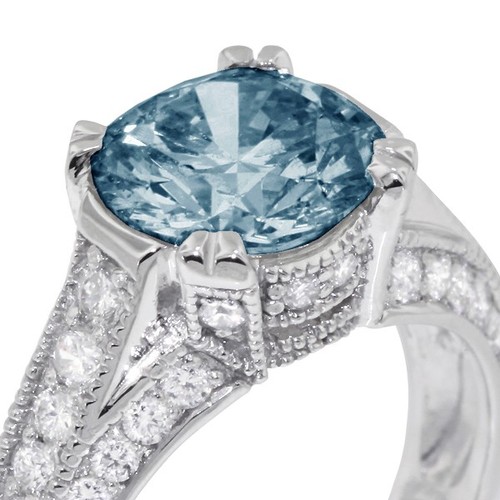 1.96ct Blue SI3 Round Natural Diamonds 14k Vintage Style Sidestone Ring - Picture 9 of 11