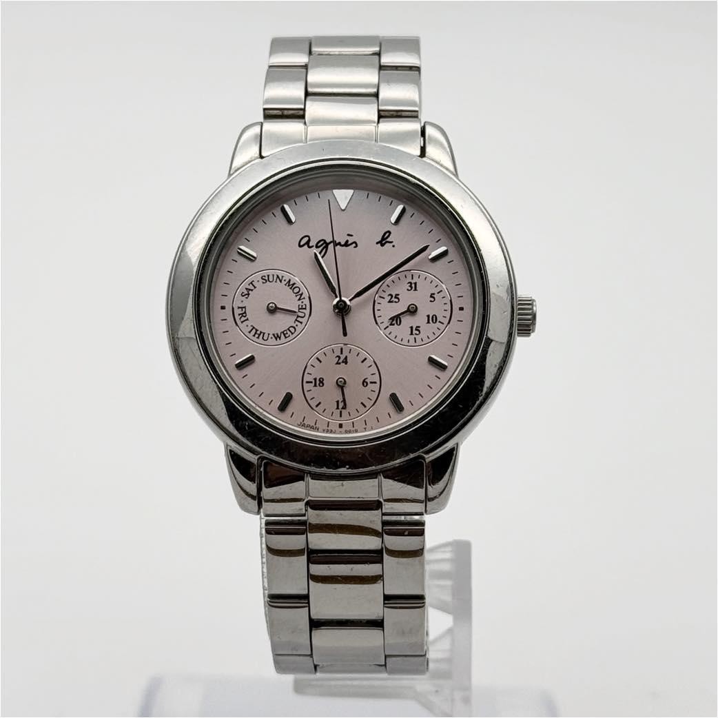 Agnes b V33J 0010 Chronograph Pink Dial Stainless Steel Quartz