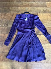 Banana Republic Satin Puff-Sleeve Wrap Dress in Purple Size 2