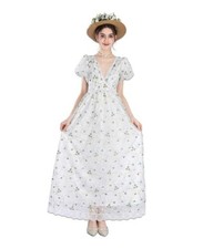 Women Regency Dress Victorian Dresses Vintage Ball Gown Lace Large Green Floral