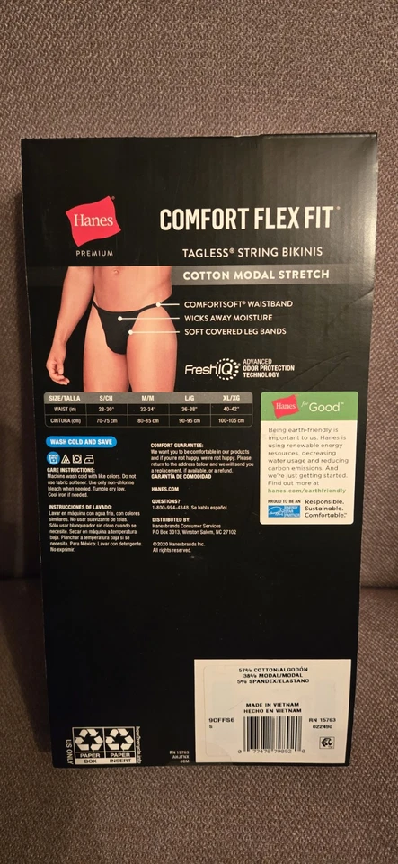Hanes Comfort Flex Fit Men's String Bikini 6 Pack SMALL 9CFFS6 New - Imagem 2 de 4