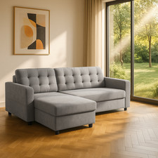 Divano Angolare 3 Posti Moderno Tessuto effetto Lino 217x134 cm Grigio DecHome