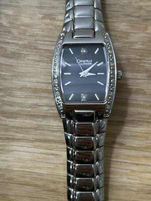 Caravelle Bulova Women’s Stainless Steel Black Face Diamond Bezel Watch New  Batt - Main Image