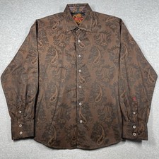 Robert Graham button up shirt men's large brown long sleeve paisley flip cuffs
