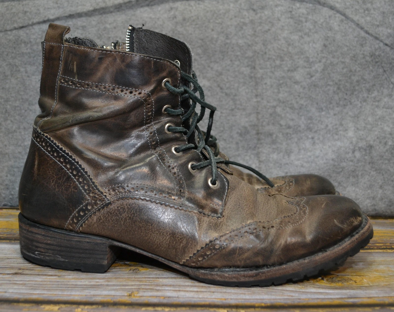 Freebird Bradford Boots Mens 11 Brown Leather Wingtip Combat Lace Zip By Steven