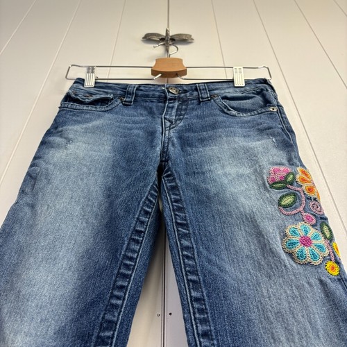 True Religion Girl's Boho Embroidered Floral Denim Jeans Size 10 Cotton Blend - Picture 2 of 10
