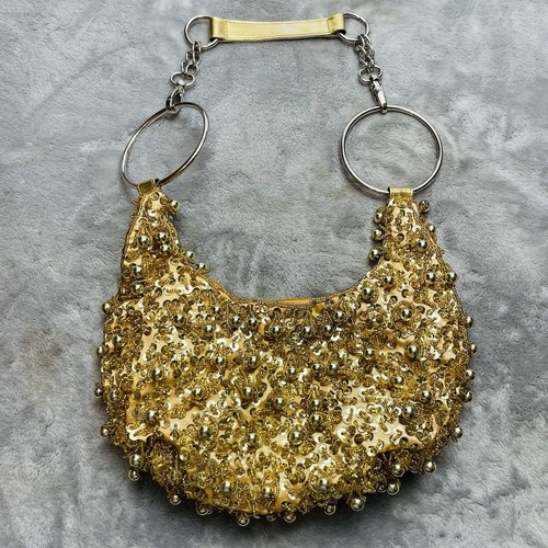 Beaded Hobo Bag Purse Gold Silver Shoulder Strap Blingy Baubles Boho Purse
