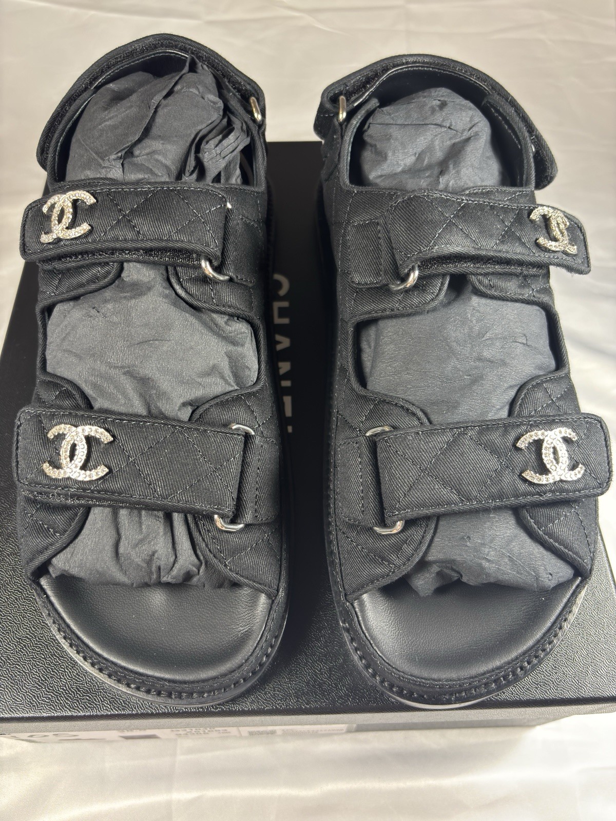 Chanel Sandals Strap Quilted Nylon Twill CC Rare 100percent Authentic 38.5 EU NEW image 3