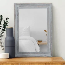 Wooden Mirror with Framed Rectangular Retro Wall Mirrors Decorative for Bathr...
