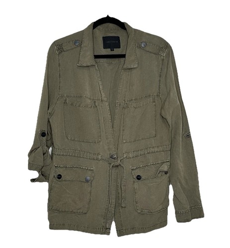 Sanctuary Linen Blend Utility Jacket Women’s L Olive Green Belted Pockets Boho - Picture 1 of 6