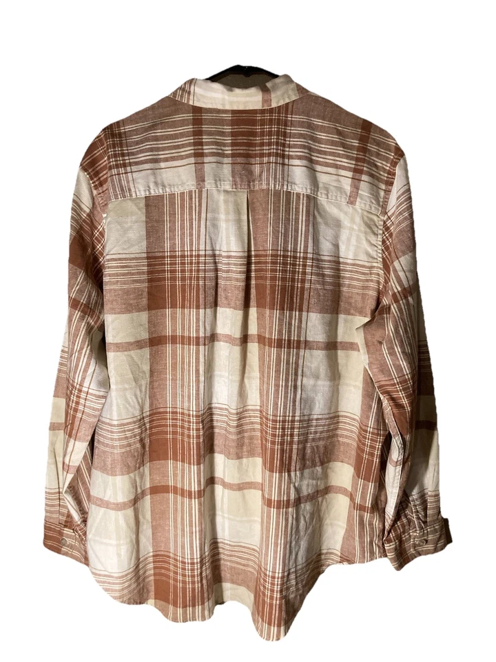 Eddie Bauer Button Up Shirt Womens 2XL/Brown/Beige/Plaid/54% Hemp/Tiny Flaw/Soft - Image 2 of 4