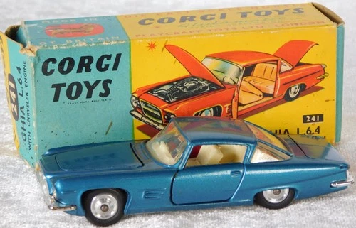 Vintage 1960's Corgi Toys 241 Chrysler Ghia L6.4 V8 Blue Car w/ Box