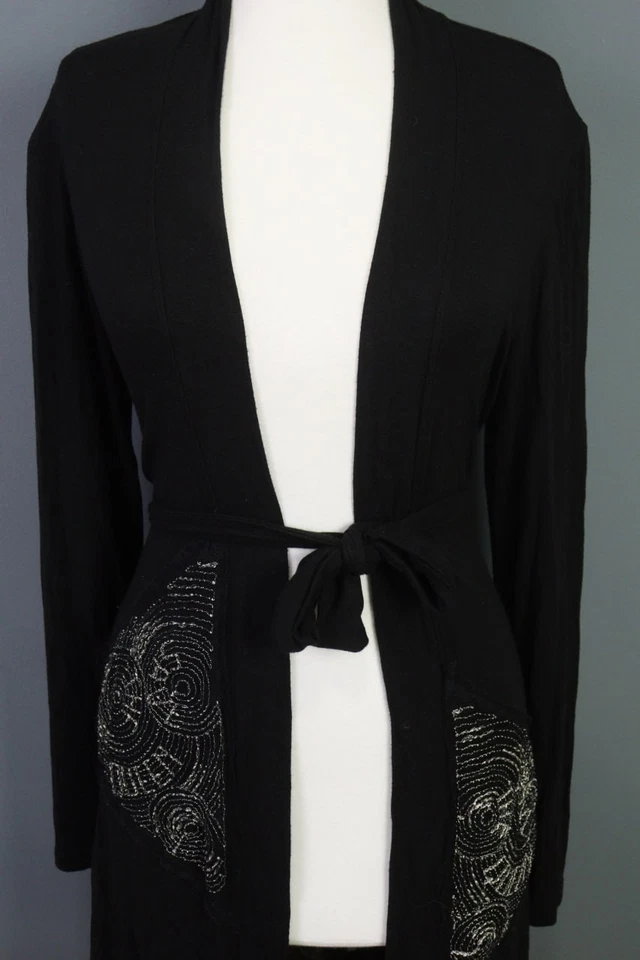 SAVE THE QUEEN черный классический крой повседневный длинным рукавом галстук талии кардиган размер 2XL - Изображение 4 из 4