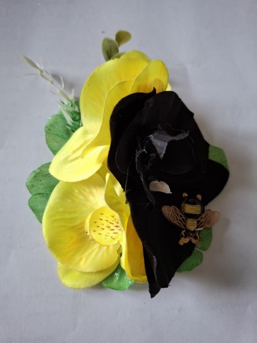 hair flower 50s Rockabilly Fashion Inspired Vintage Orchid Yellow Black Bee