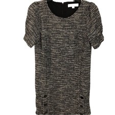 NWT Loft Dress 4 Petite Black & White Tweed Six Buttons Lower Front Pleat Sleeve