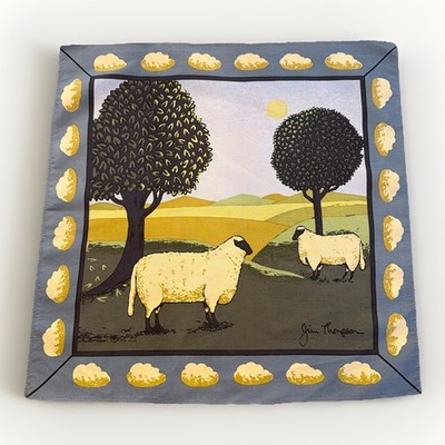 Jim Thompson Vintage Handkerchief Scarf 15.5  X 15.5  Sheep Cloud Border Multi