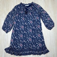 Vineyard Vines Blue Helenium Silk Blend Floral Long Sleeve Tired Ruffle Dress XS