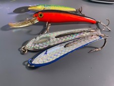 Lot of Fishing Lures (4) Two Trolling Lures (Rapala) Two LB Huntington Spoons