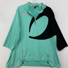 Jamie Sadock size XXL Blue Black Stretch Zipper Hem 3/4 Sleeve Active Top