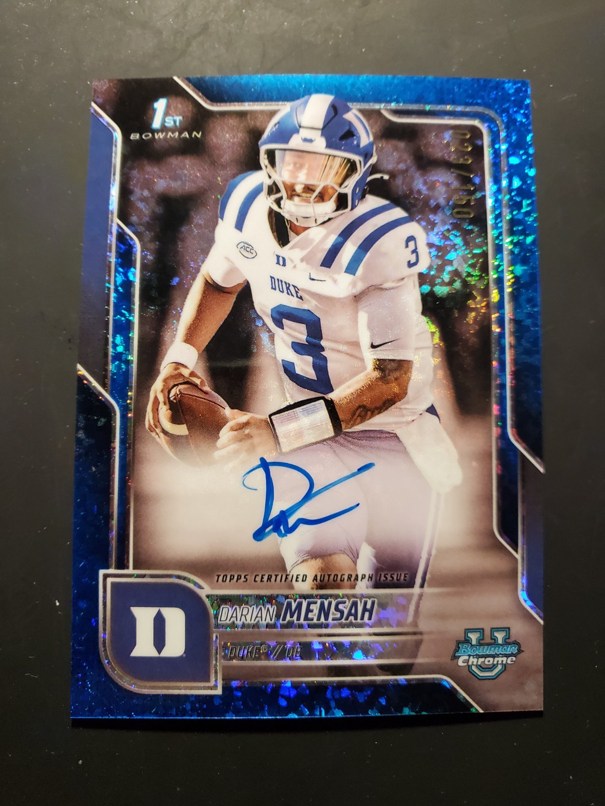 2025 Bowman Chrome U Darian Mensah 1st Blue Mini Diamond Refractor Auto /150