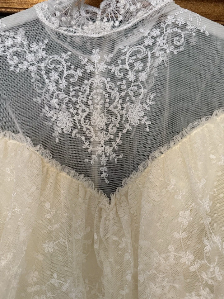 Alfred Angelo Vintage 70s Victorian Edwardian Lace Ivory Wedding Dress Prairie - Image 4 of 4