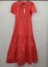 Quince 100% Organic Cotton Poplin Tiered Maxi Dress Women Size Small NWT Coral