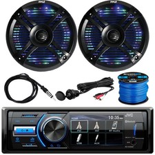 JVC KDX560BT Receiver, 2 x 6.5" 240W Speakers, Antenna, AUX Mount, Speaker Wire