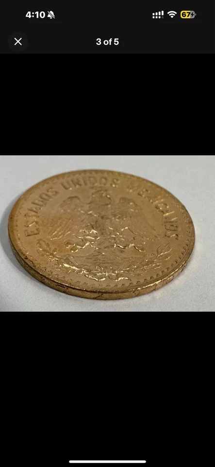 Lustrosa Moneda de Oro México 1955 Cinco Pesos Miguel Hidalgo México Armas PCGS MS65 Foto 3 de 3