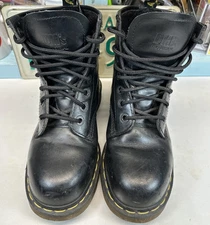 Vtg Dr Martens 2221 Docs 7 Hole Boots UK 5 Black Leather DMs Industrial ENGLAND