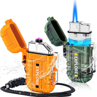 2 Pack Waterproof Outdoor Lighter, Windproof Torch Lighters Butane Refillable, E