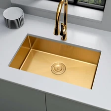 32'' Gold Kitchen Sink Single Bowl, 16g Stainless Steel Undermount Kitchen Sink