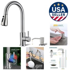Elegantly Crafted Brushed Nickel Kitchen Faucet with Soap Dispenser Pull Do...