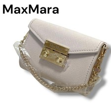 MAX MARA Mini Pouch Cosmetic Bag Gold Chain Strap Unused White Wallet-Bag w/tag