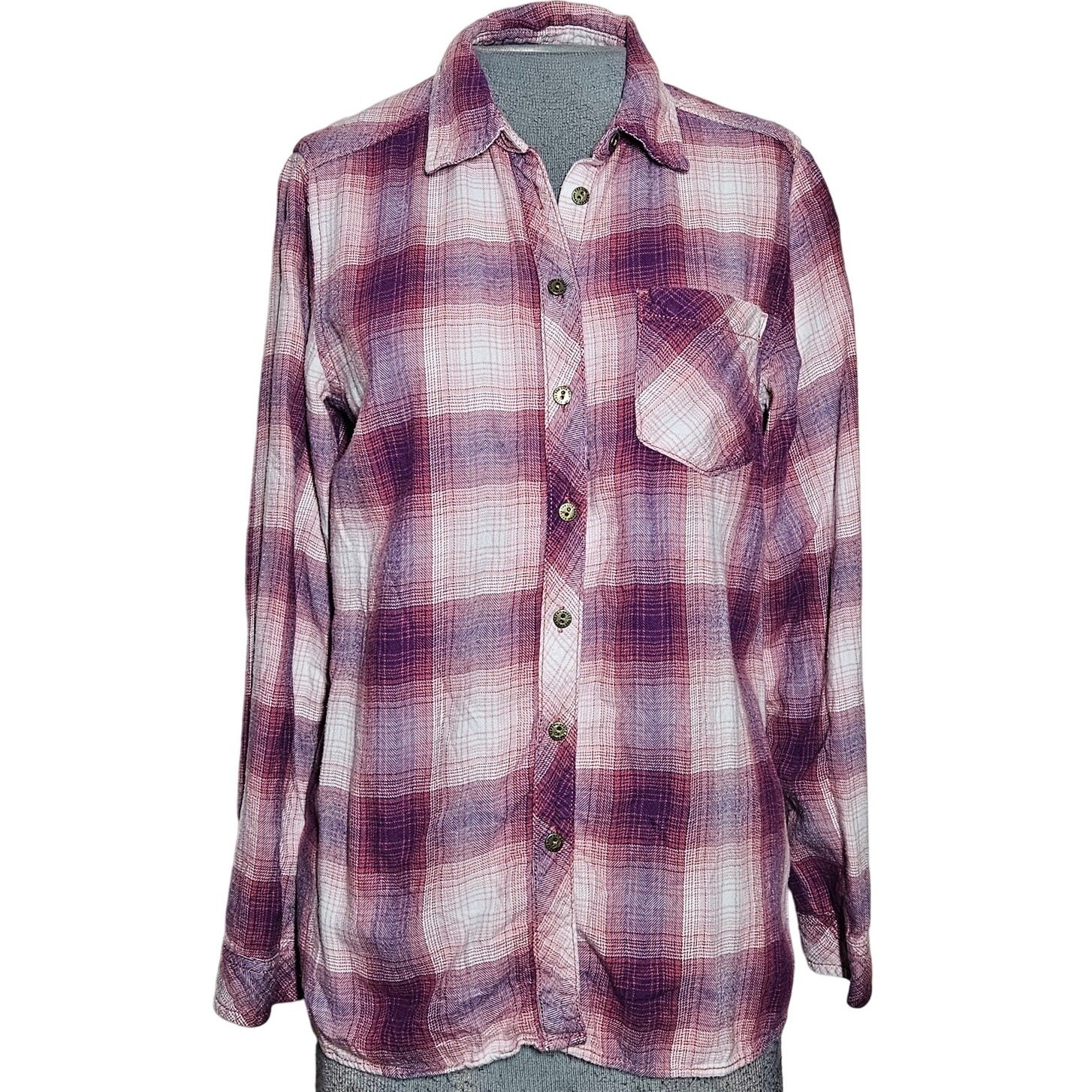 Cotton Blend Plaid Flannel Button Down Top Shirt Medium 