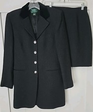 Ralph Lauren Houndstooth Skirt Suit Velvet Collar Tweed Long Jacket Sz 6