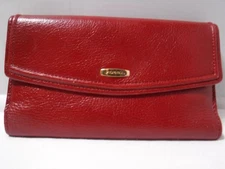 G7 VTG Fossil Red Genuine Leather Envelope Style Credit Card ID Checkbook Wallet