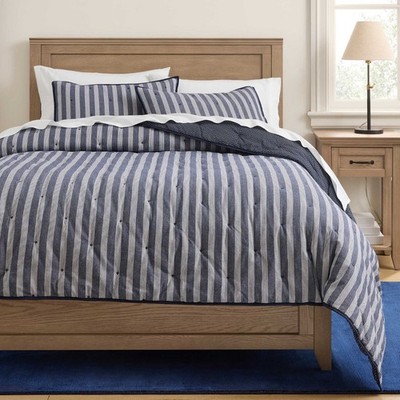 PBteen AERIN Stripe Reversible Quilt Organic Cotton Blue NWT FREE SHIP US