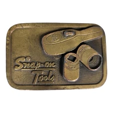 VINTAGE Snap On Tools Mechanic BELT BUCKLE Hit Line USA Brass Metal Heavy