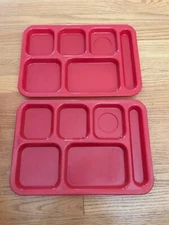 2 Vintage Vollrath School Lunch Serving Trays Divided Organize Plastic Red USA 