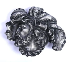 Bergamot Brass Works Musketeer Belt Buckle F-52 Mans Head USA Made 1976 Vintage