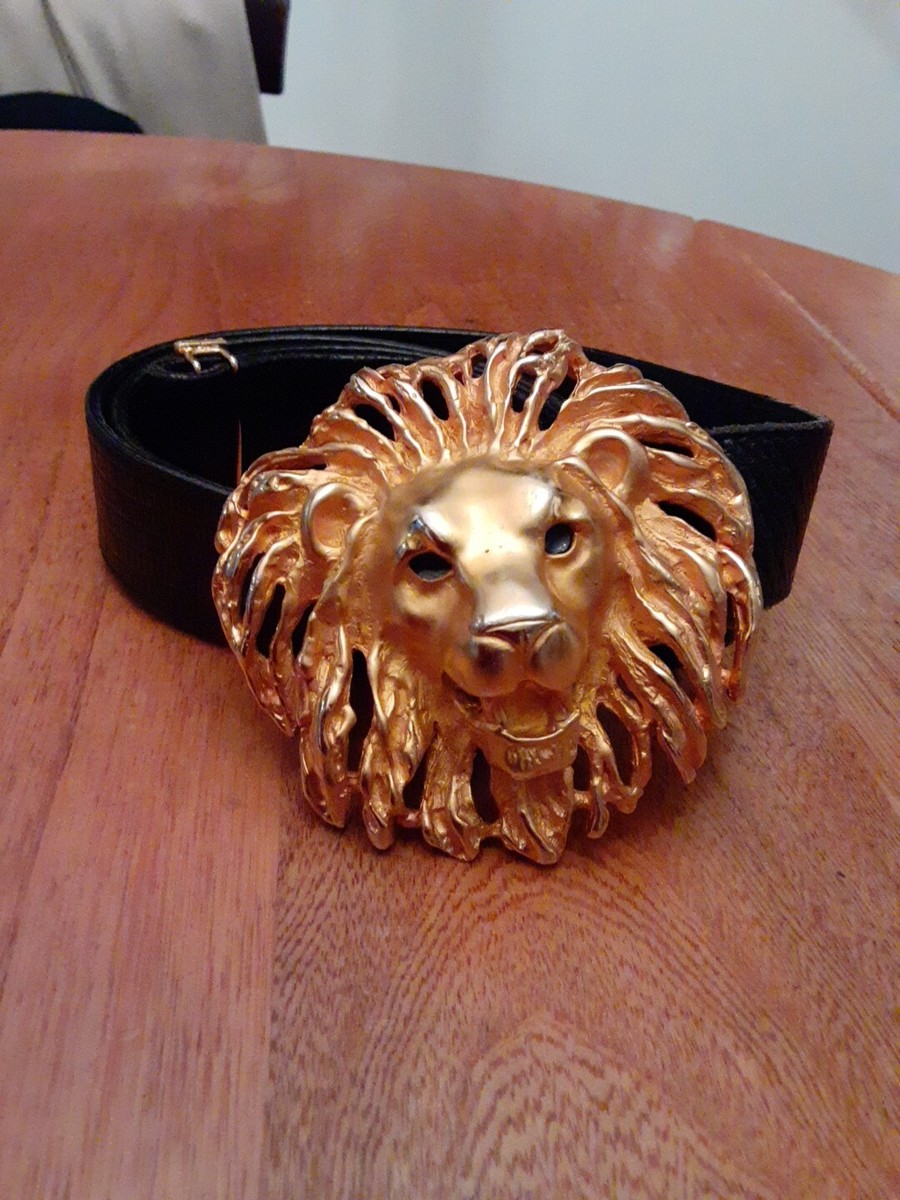 Vtg Doreen Ryan Lion Head Lizard Black Leather BELT | eBay