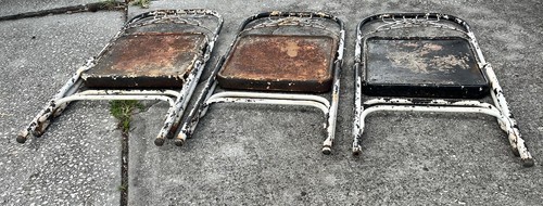 (1) Vintage Mid Century Steel Metal Outdoor Patio Folding Chairs Lattice Back - Picture 15 of 15