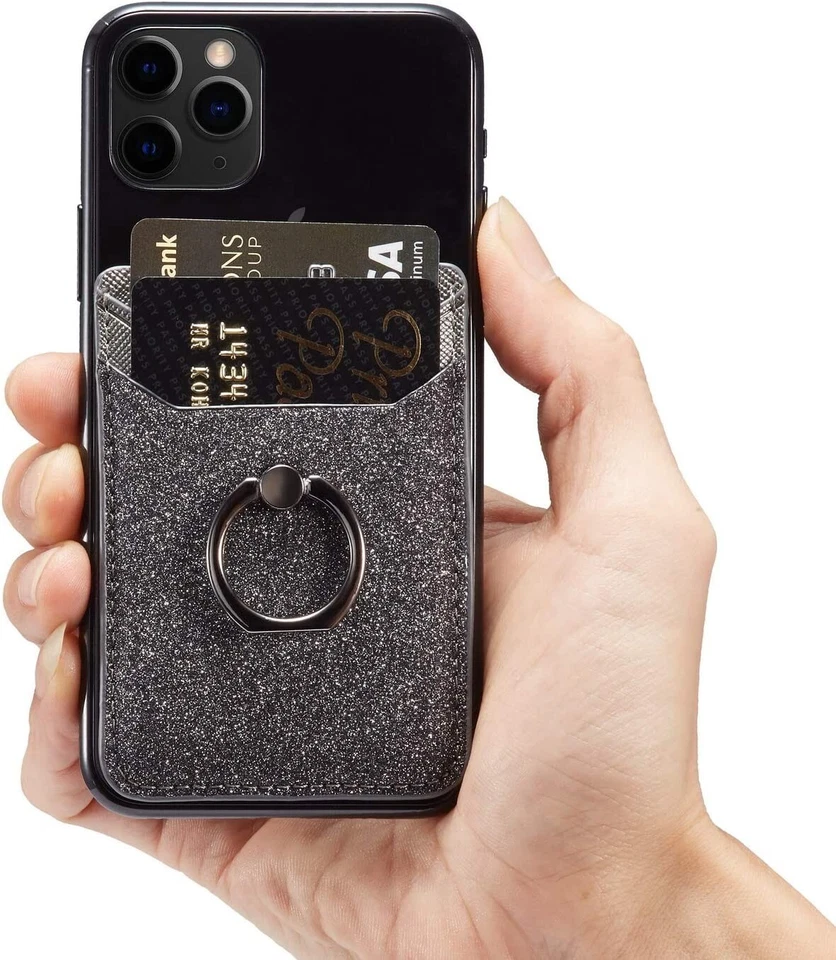 2-Pack Phone Card Holder With Ring Grip For Back of Phone Adhesive Card Pocket - Image 4 of 4