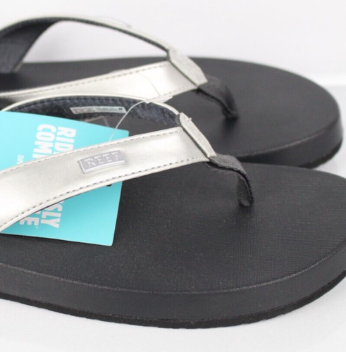 Sandalias para mujer Reef Mia atrevidas chanclas acolchadas plateadas negras CJ6131 - Imagen 5 de 5