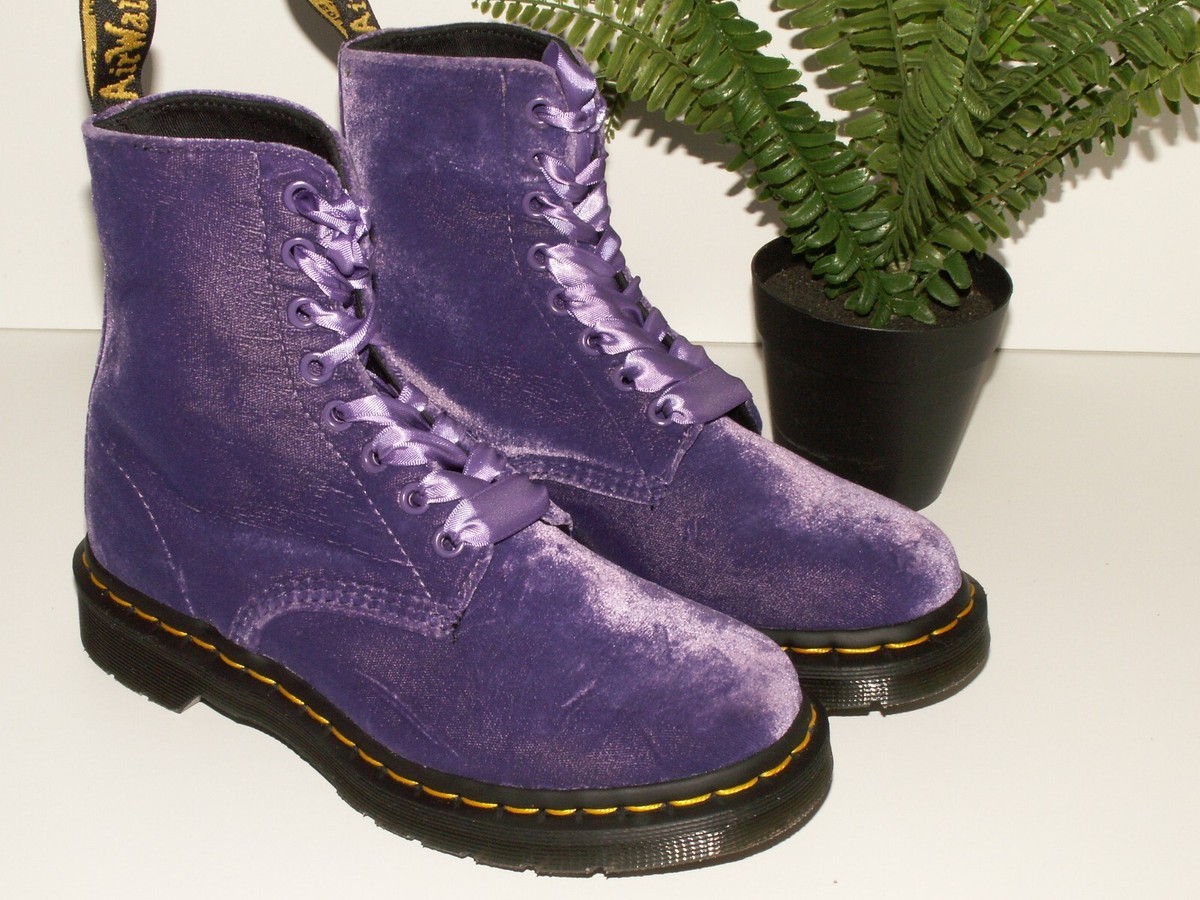 Martens 1460 PASCAL VELVET purple boots 8-eyelet UK EU 37 US