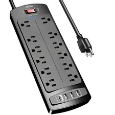 Power Strip Surge Protector With 12 Outlets And 4 Usb Ports 6 Feet Extension Cor