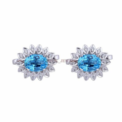 ブルートパーズ Natural Blue Topaz Gemstone with 925 Sterling Silver Cufflink